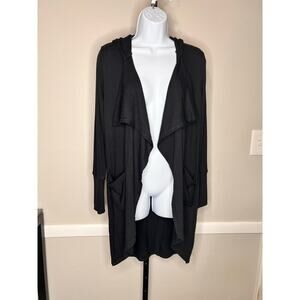 Chaser Long Sleeve Draped Open Front Hooded Cardigan Black Women's Size NWT